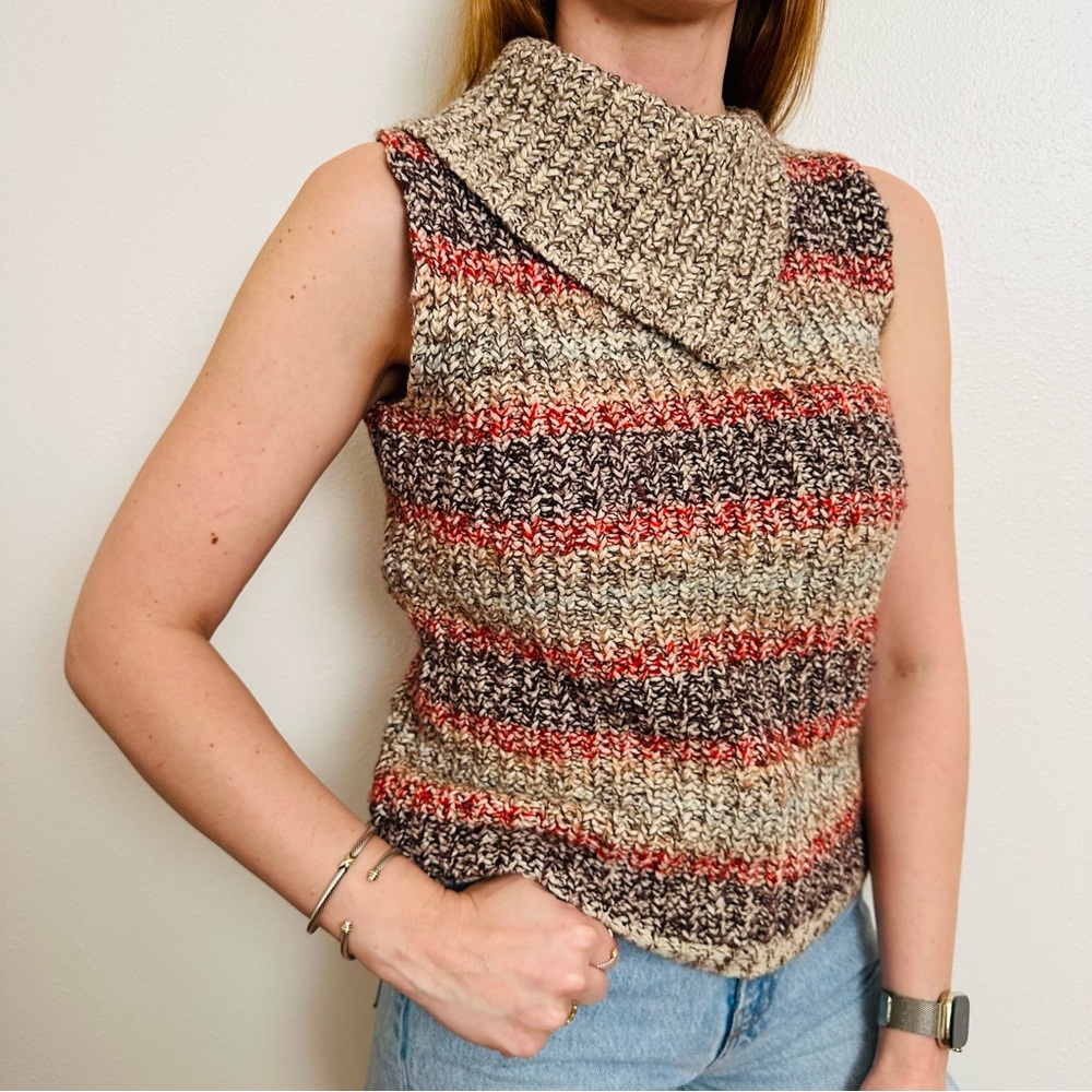 J.Crew Striped Chunky Knit Sleeveless Turtleneck Sweater Vest Wool Blend - Picture 3 of 6